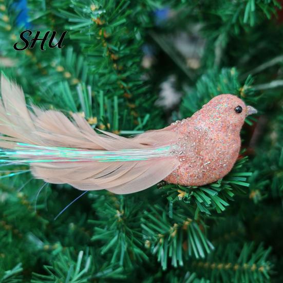 Glitter Feather Bird Ornament Sparkling Design with Clip Cute For Home Christmas Tree Decoration Festive Charm for Lightweight Plastic