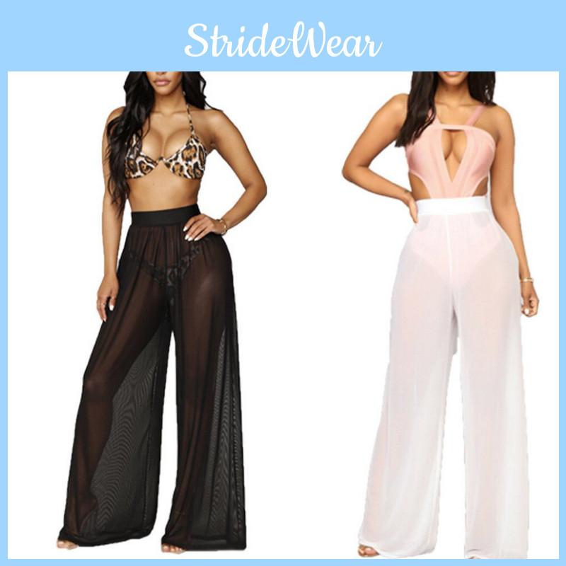 Women's Sexy Boho Mesh Sheer Pants Cover Up For Beach Pool Parties