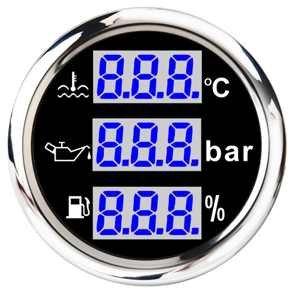 52MM 3 IN 1 Digital Gauge Water Temperature ℃/℉Oil Pressure Bar/PSI Voltmeter For Car Boat 12V/24V With Blue Backlight
