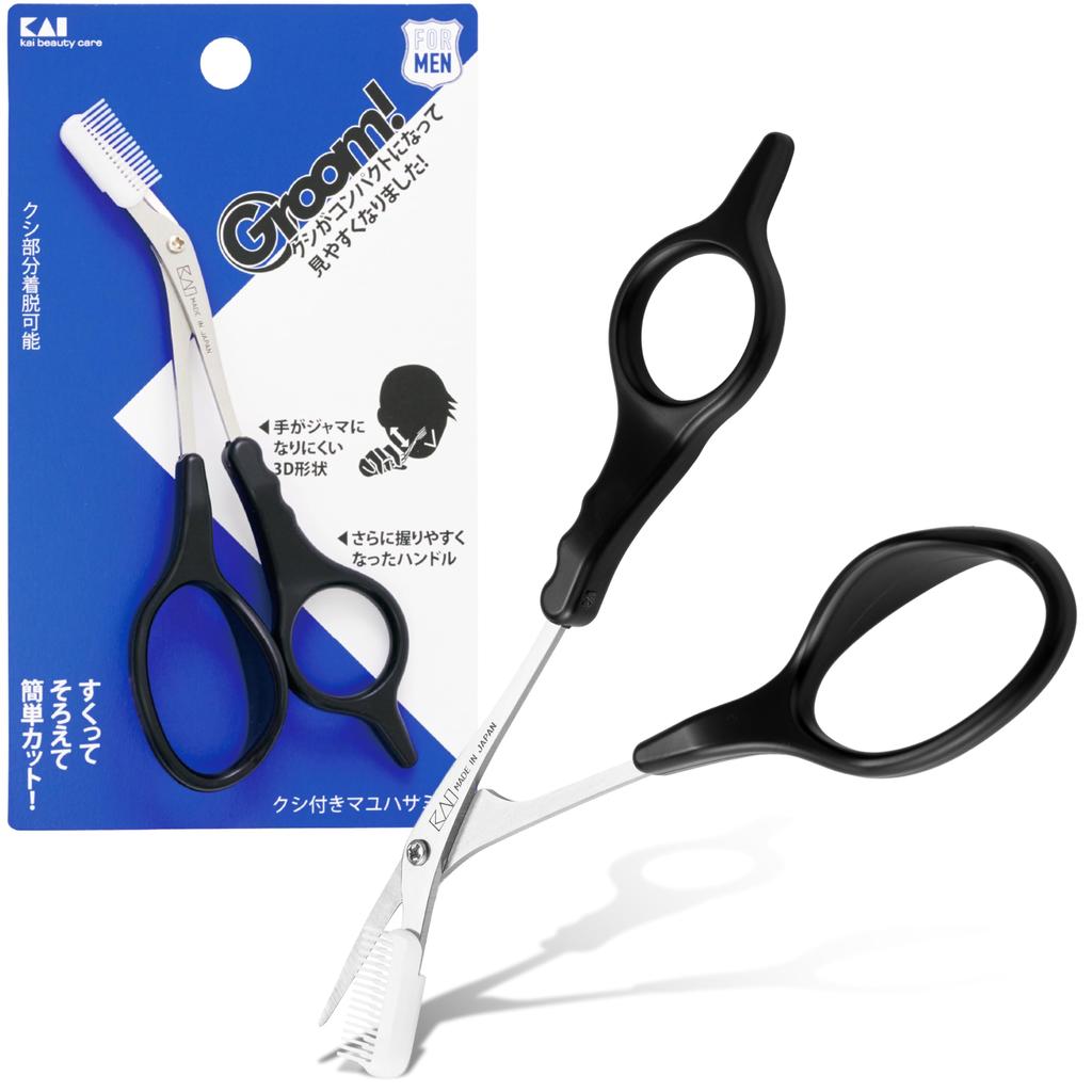 Kai Eyebrow Scissors with DX and Made in HC3013 Groom! Comb, Removable, Cutting, Men's Women's, Black, Japan,