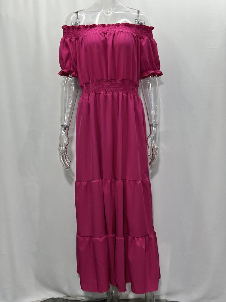 Women's One-Shoulder Short-Sleeve Long Spring Dress