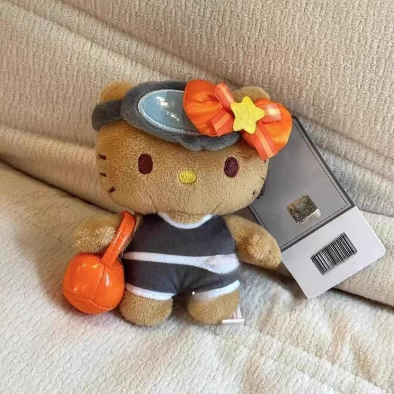 NEW Cartoon Plush Doll Keychain Black Skin Hello Kitty Stuffed Plushies Jeju Glasses Orange Bow KT cat bag Accessories
