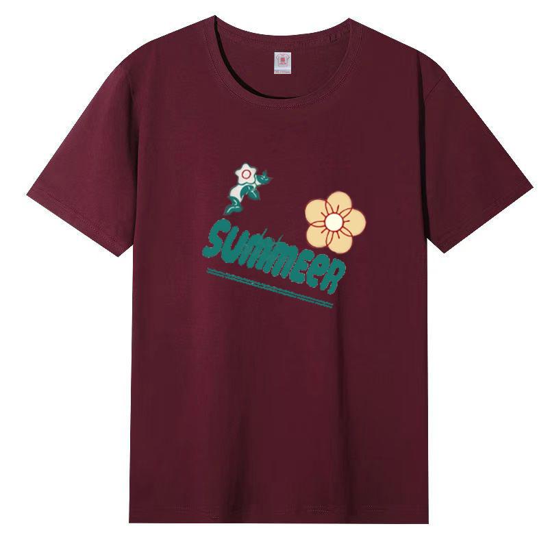 Female Cotton Short-sleeved T-shirt Female Summer Korean Loose Round Neck Printed Tops
