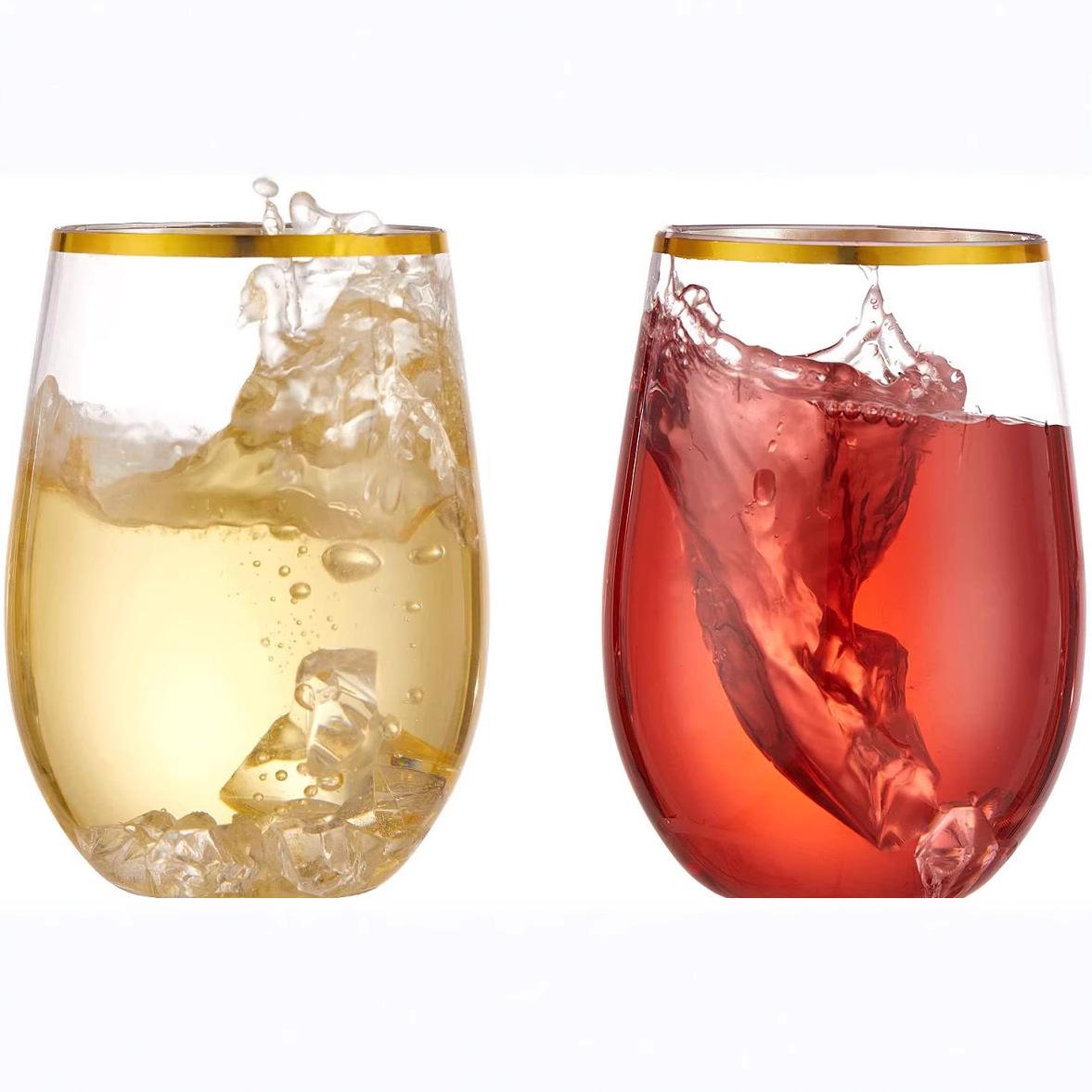 12oz Gold Rim PET Wine Glass: Drop-resistant, Anti-shatter Ice Cream, Juice, Salad Cup, Egg-shaped Red Wine Glass.
