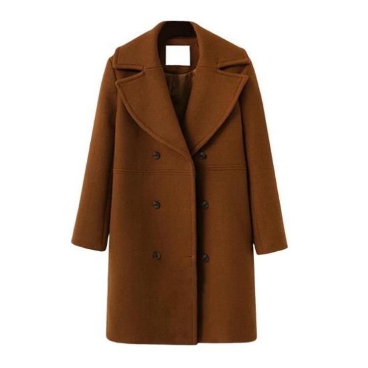 Damen Plus Size Wolljacke Zweireihig Umlegekragen Mantel Einfarbig Locker Thermisch Langärmelig Frühling Herbst Winter Pendeln Verabredung