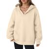 Women's Casual V-neck Pullover Long-sleeve Solid Color Fleece-lined Hooded Sweatshirt Top