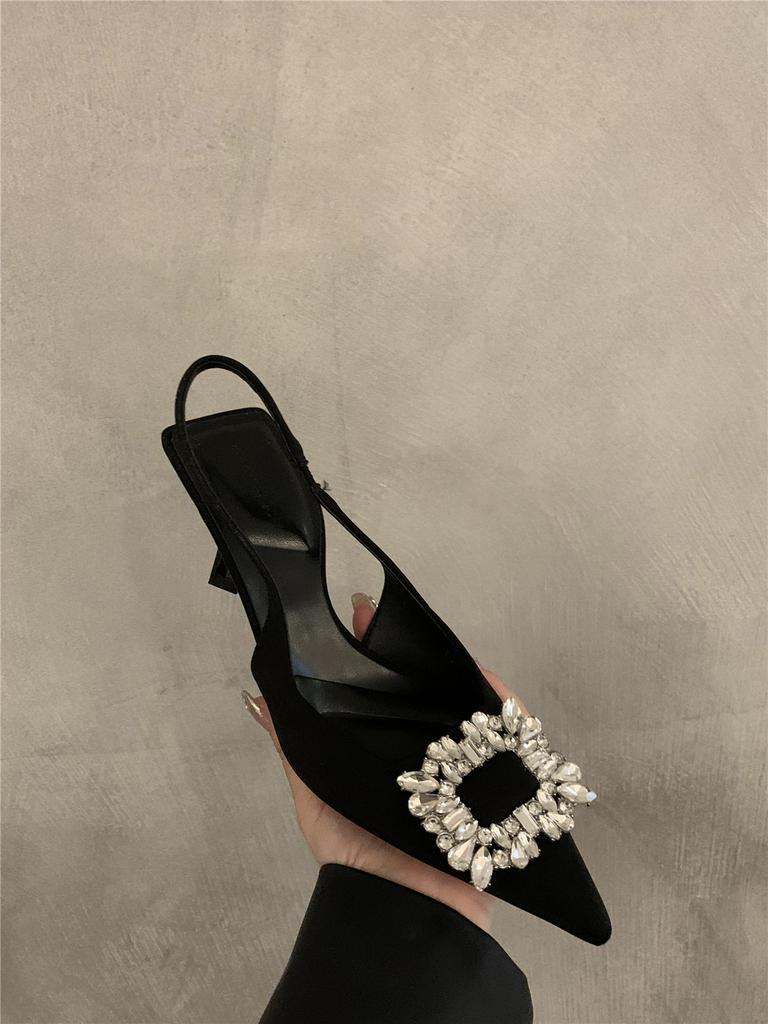 Temperament Thin Heel Black Bag Head Sandals Women's Shoes 2024 New Spring and Summer High-end Skirt Pointed Single Shoes