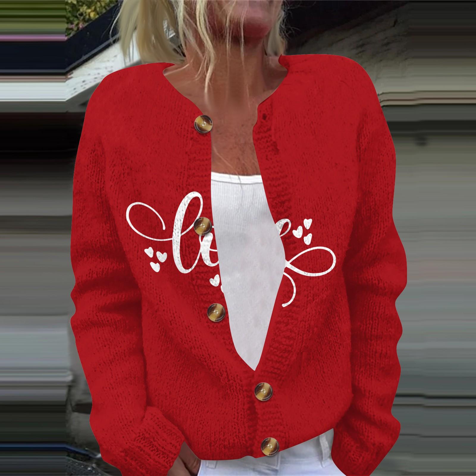 

Женская модная принтованная ко Дню святого Валентина трикотажная куртка-кардиган с длинными рукавами на пуговицах XXXXL красный