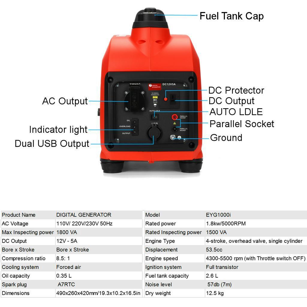 1800W 110V/ 220V/230V Portable Gasoline Generator 50 Hz Volt Home Small Mini Outdoor Low Mute Car Generator