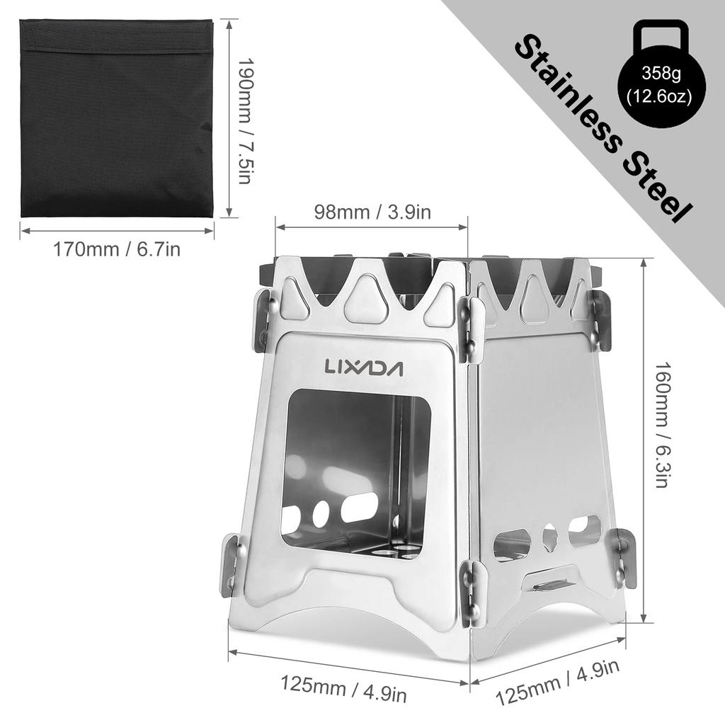 Lixada Camping Stove Compact Folding Titanium/Stainless Steel Wood Stove for Outdoor Camping Hiking Cooking Picnic