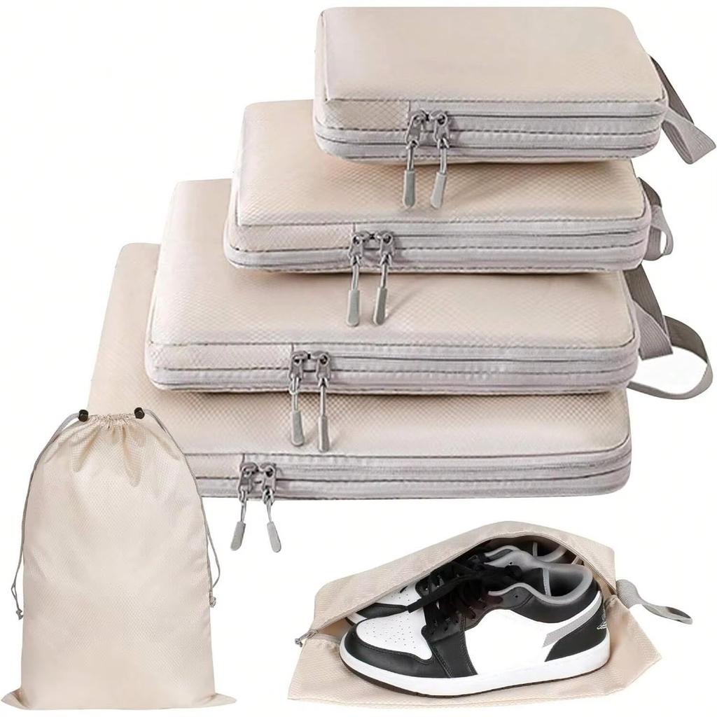 4/6pcs Compressible Packing Travel Storage Bag Cubes Waterproof Suitcase Nylon Portable With Handbag Luggage Organizer Ryanai