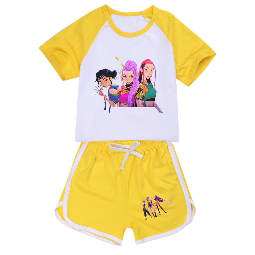 5037 Kids Girls POP Rumi Zoey Mira Print T-shirt Shorts Sport Tracksuit Clothes Set