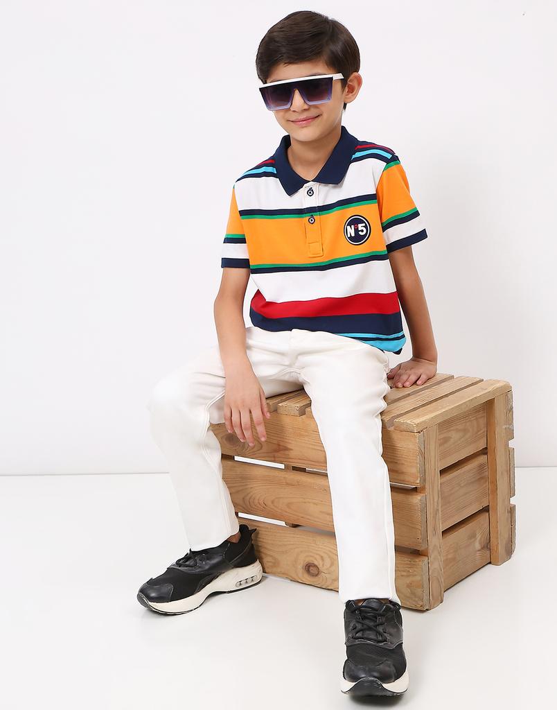 MONTE CARLO Boys Yellow & Blue Collar Neck T-Shirt