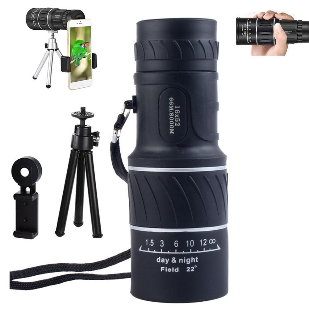 16X HD Monocular Telescope With Phone Adapter 8000M Day & Night Vision BAK4 Prism FMC Lens Pocket Scope For Bird Watching