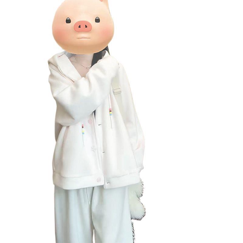 Damen Rosa Kapuzen Strick Cardigan Mantel - Koreanischer College Stil, Herbst/Winter Plus Samt Hoodie