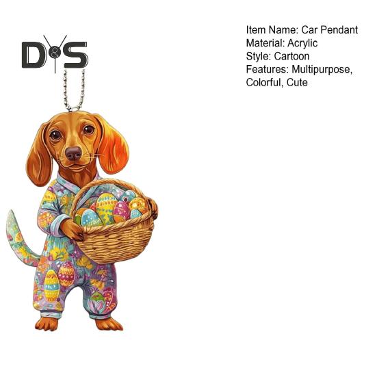 Easter Dog Car Hanging Ornament Acrylic 2D Flat Dog Pendant Colorful Animal Puppy Decoration Easter Gifts