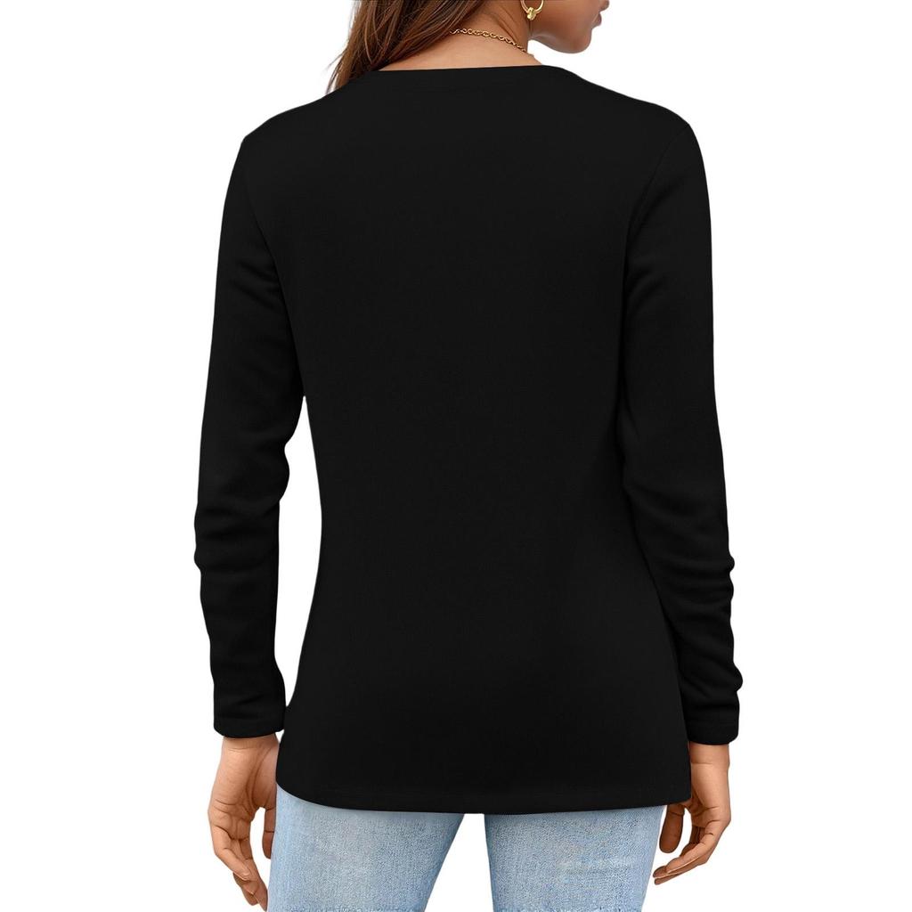 Women's Fashion Casual Slit Hem Round Neck Long Sleeve Loose Christmas Printed T-Shirt Ladies Top