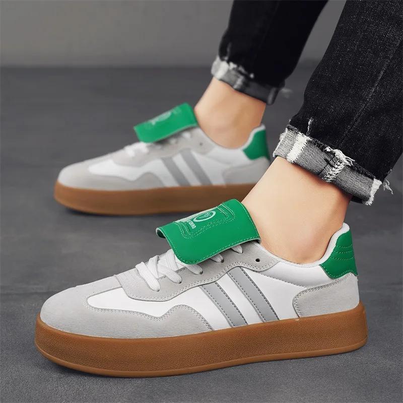 Fashion New Shoes for Men Women Genuine Leather Casual Shoes Trend Striped Flat Skateboard Shoes Street Cool Lace-up Sneaker