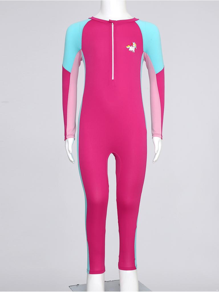 Kids Full Body UV Protection Swim Suit Long Sleeve Zipper Sport Bathing Suit for Girls Beach Surf and Swimming