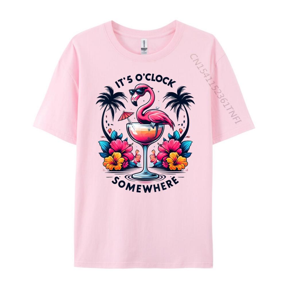 Its 5 OClock Somewhere Flamingo Beach Vacation Drinking 3d Printed T Shirts Youth Anime Street