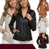 Women's Faux Leather Hooded Biker Jacket, 5 Colors, 11 Sizes, Zip Front