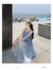 Women's French Seaside Gradient Spaghetti Strap Long Dress - Summer Sleeveless Sea Wave Style