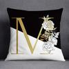 Golden Lace Letter Series Pattern Decorative Pillowcase, Square Home Office Decoration (45Cm * 45Cm)