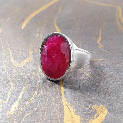 Rubin-Oval-Edelstein-Ring, handgefertigter Ring, 925 Sterling Silber, Statement-Ring, Unisex-Ring, Silberschmuck