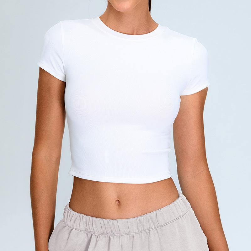 

New yoga short-sleeved women s open navel short yoga clothes casual black sports T-shirt running fitness top XS