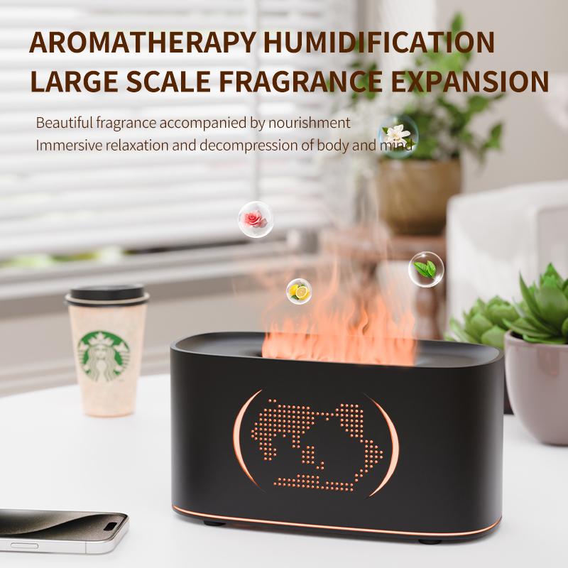 Map Humidifier Colorful Gradient Flame Aroma Diffuser Home Hotel Desktop USB Air Humidification