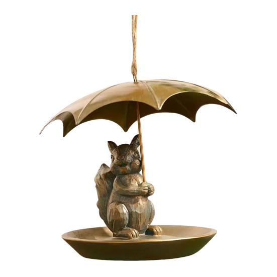 Animal Hummingbird Feeder with Umbrella Squirrel/Cat/Dog Holding Umbrella Birds Feeder Metal Hummingbird