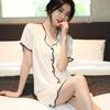 Women’s Sexy Short Sleeve Princess Style Satin Ice Silk Shirt Nightgown Spring Summer Autumn Sleepwear