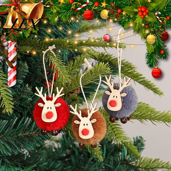 Small Lightweight Xmas Tree Ornaments Christmas Felt Elk Hanging Ornaments, Cute Fuzzy Pom Reindeer Adorable Deer for Windows Pendant, Holiday