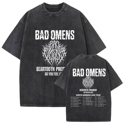 Rock Band Bad Omens Tour Vintage Gewassen T-shirt Mannen Vrouwen Hip Hop Gotisch Los O-hals Korte Mouw T-shirts Fans Streetwear