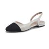 French Chunky Heel Color Block Backless Open Toe Sandals, Size 44, Women's Flats In Little Xiang Style.