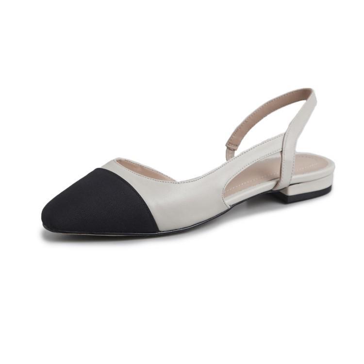 French Chunky Heel Color Block Backless Open Toe Sandals, Size 44, Women's Flats In Little Xiang Style.