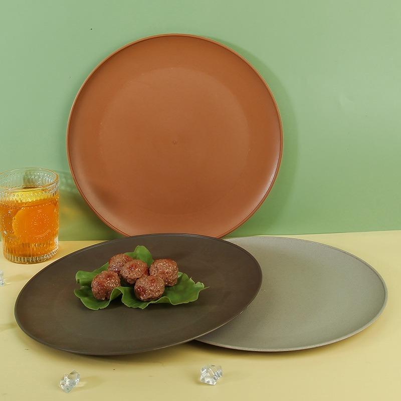 Household Wheat Straw Round Tableware, Fruit Plates, Dinner Plates, Plastic Pastry Plates