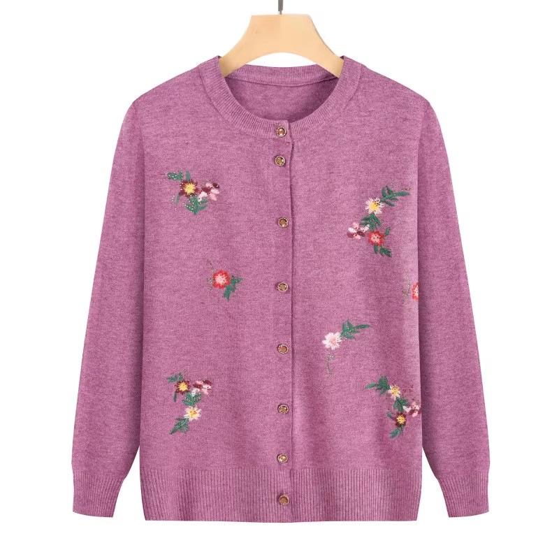 Grandma's Embroidered Knitted Cardigan for Middle-Aged and Elderly Ladies - Spring/Autumn Sweater Jacket for Women.