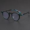 Handcrafted Irregular Green & Black Retro Wood Grain Eyeglass Frames with Prescription Lens Option