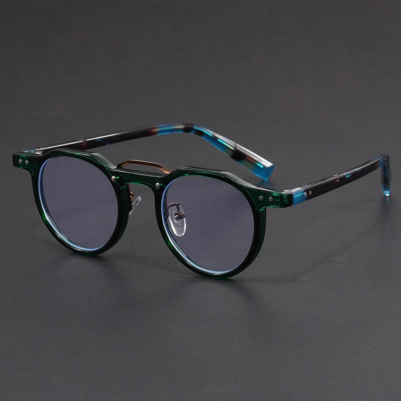 Handcrafted Irregular Green & Black Retro Wood Grain Eyeglass Frames with Prescription Lens Option