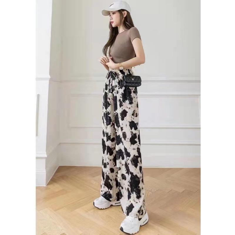 Women's Fashion Casual Colour Block Print High Waist Trousers Pants & Capris