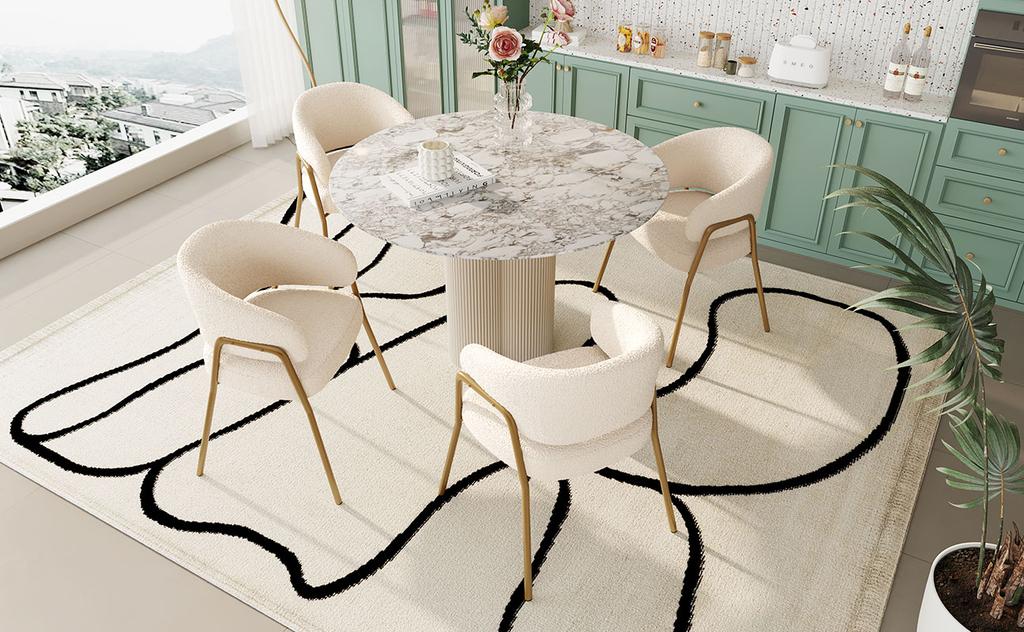 White Dining Chair Modern Lamb Velvet Spray Gold Dining Chair in Gold Finish (4 pcs), Dining Chair with Golden Legs