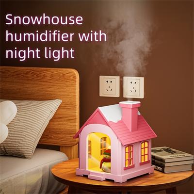 Mini zvlhčovač vzduchu Snow House Roztomilý stolní zvlhčovač s teplým světlem Ultra tichý 2 režimy Mini chladicí mlha do ložnice difuzér