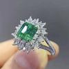 Hand Jewelry, Luxury Square Full Diamond Set Grandmother Green Zircon Ring.