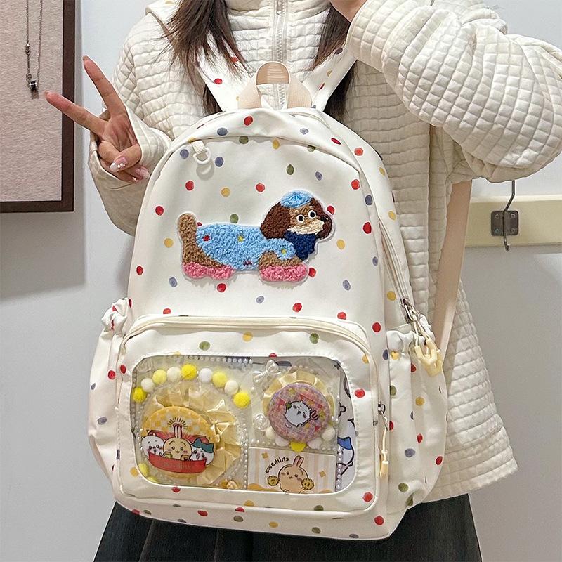 Japanese ins schoolbag female junior high school student cute puppy polka dot backpack casual versatile high school student backpack