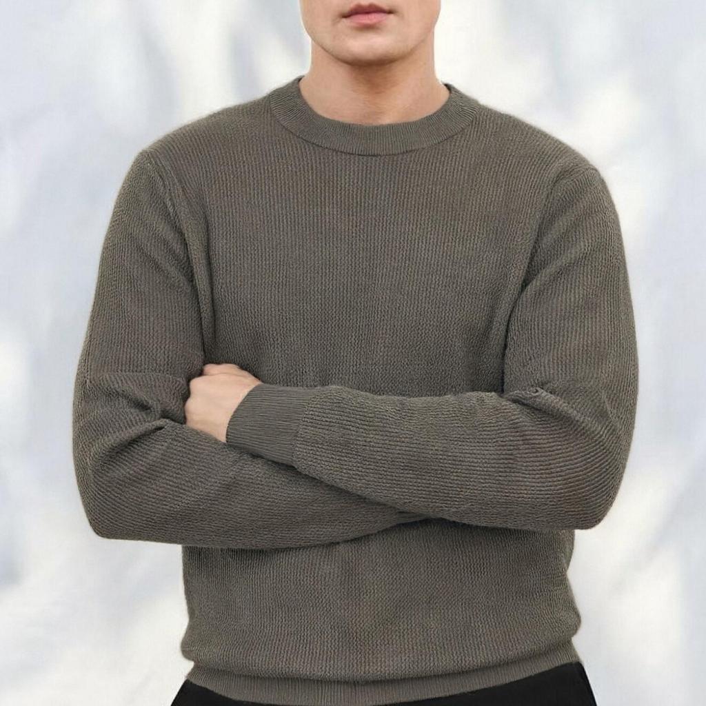 Old Money Style Men's Round Neck Long Sleeve Knit Sweater - Autumn/Winter Casual High-End Feel