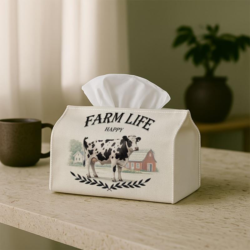 1pc Vintage Rustic Farmhouse Modern Geometric Abstract Decorative Tissue Box | Cow Barn Pastoral for Home, for Party, Car, Kitchen & Bathroom - Tissue