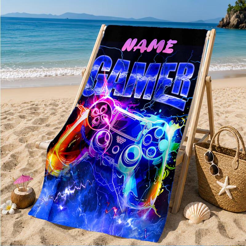 Custom Name Game controller Beach Towel Microfiber Beach Towel, Lightweight and Quick-Dry, for Summer Travel, Swimming Pool Gift