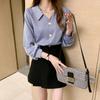 Small 1116 Spring and Autumn Thin Shirt V-Neck Chiffon White Shirt Women's Long Sleeve Loose Versatile Solid Color Top