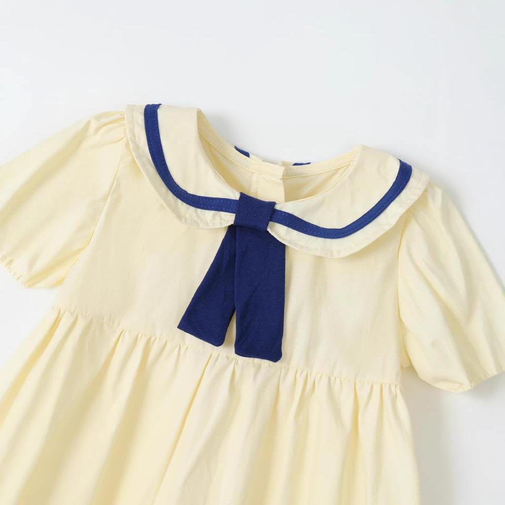 Girls' School-style Short-sleeved Cotton Dress For Children, Children's Casual Dress